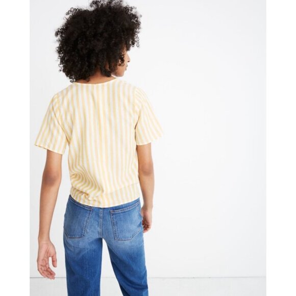 Madewell Agency Tie-Front Button Top Pompano Stripe Bayside Warm Honeysuckle SM - Picture 3 of 12